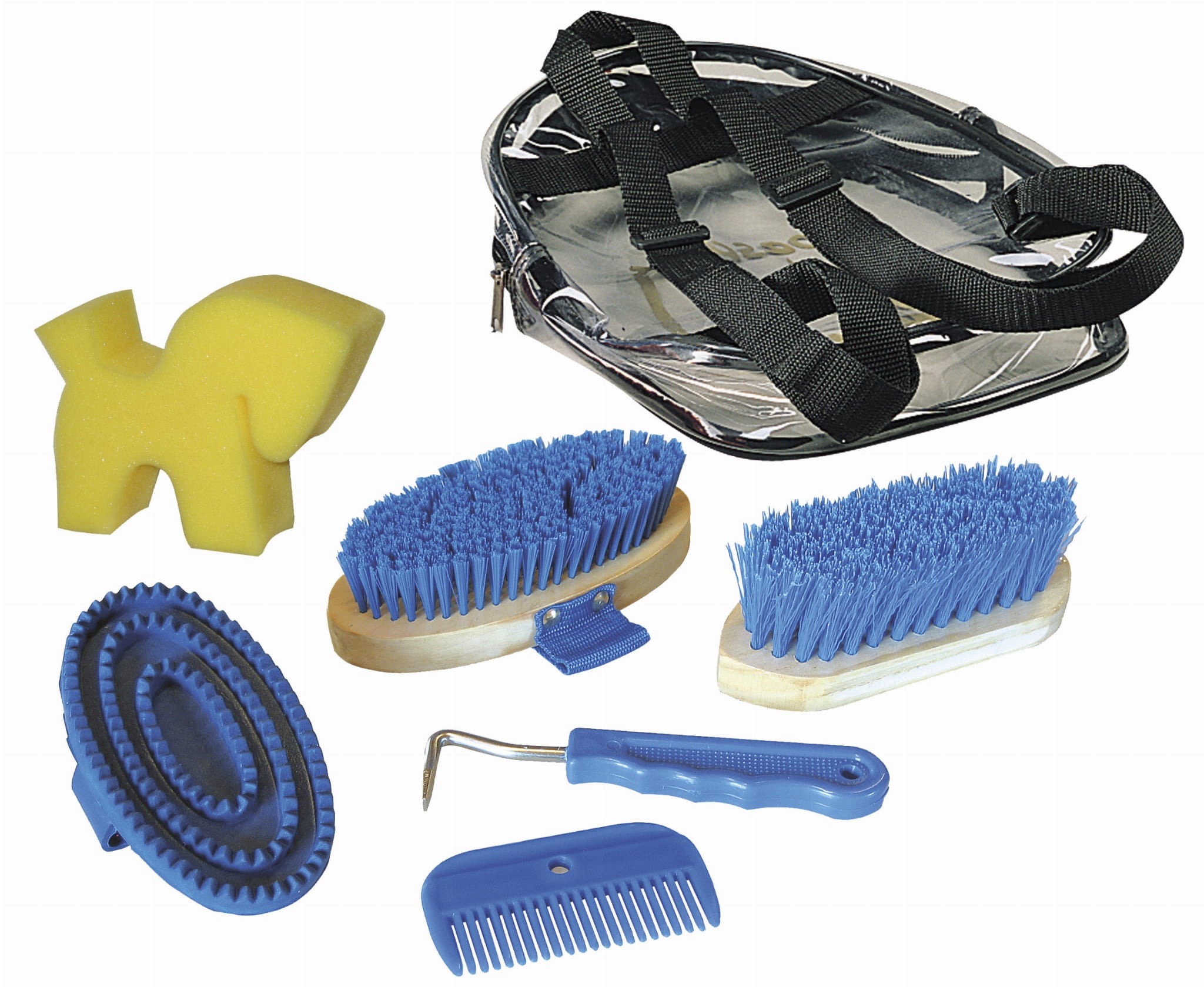 Zestaw akcesoriów do czyszczenia konia w plecaku, niebieski, Covalliero - Cavalo